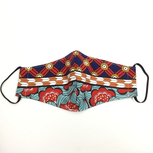 2/$15 - Striped Mask, Blue/Red Face Mask w/Flowers Stripes, Filti Filter - Picture 3 of 14